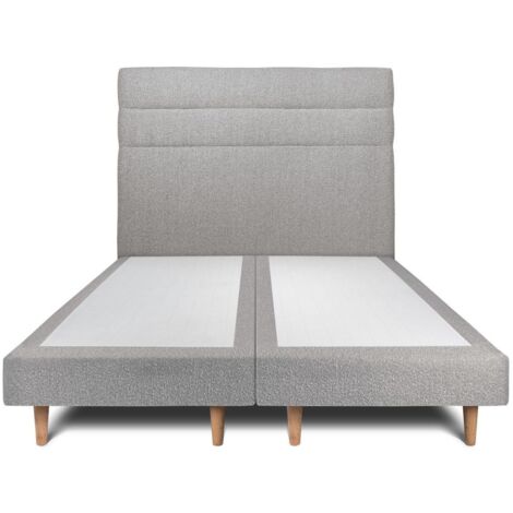 Lit 180x200cm avec tête de lit lignes bouclette et double sommier tapissier gris Hauteur totale : 29cm (1/5)