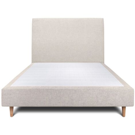 Lit 135x190cm avec tête de lit tapissier tissu et sommier tapissier Beige clair - Hauteur totale : 35cm (1/5)