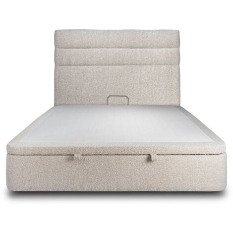 Lit coffre 200x200cm avec tête de lit lignes Bouclette Beige - Hauteur totale : 39cm (1/5)