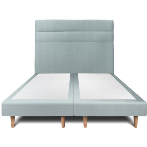 Lit 180x200cm avec tête de lit lignes velours et double sommier tapissier gris bleuté Hauteur totale : 29cm (1/5)