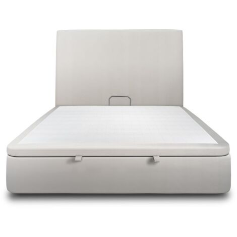 Lit coffre 140x190cm avec tête de lit tapissier Velours Gris clair - Hauteur totale : 39cm (1/5)