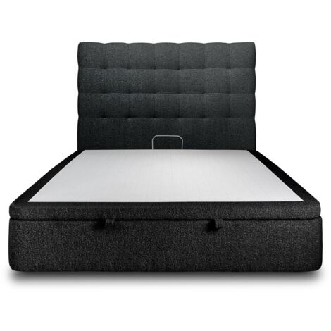 Lit coffre 140x190cm avec tête de lit capitonnée Bouclette Noir - Hauteur totale : 39cm (1/5)