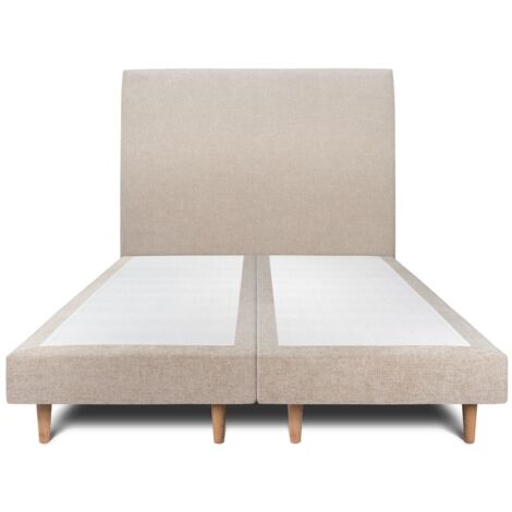 Lit 200x200cm avec tête de lit tapissier tissu et double sommier tapissier beige brun - Hauteur totale : 29cm (1/5)