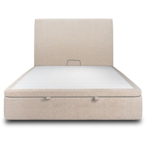 Lit coffre 140x190cm avec tête de lit tapissier Tissu Beige brun - Hauteur totale : 39cm (1/5)