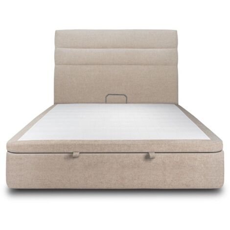 Lit coffre 160x200cm avec tête de lit lignes Tissu Beige brun - Hauteur totale : 39cm (1/5)