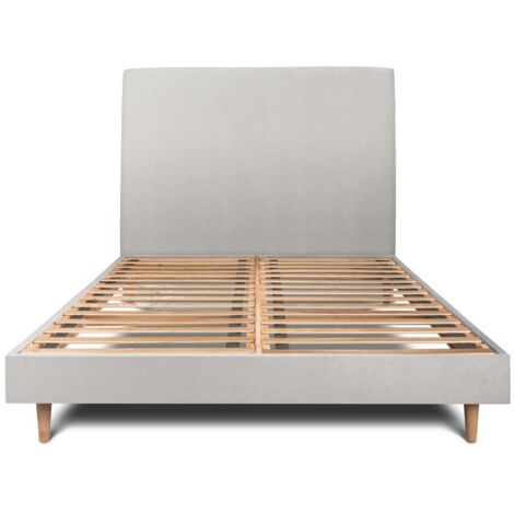 Lit 160x200cm avec tête de lit tapissier velours et sommier kit gris clair - Hauteur totale : 29cm (1/5)