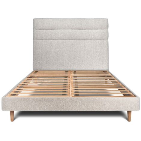 Lit 180x200cm avec tête de lit lignes bouclette et sommier kit Beige - Hauteur totale : 29cm (1/5)