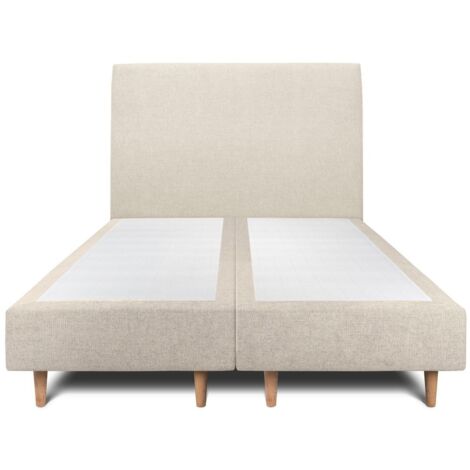Lit 180x200cm avec tête de lit tapissier tissu et double sommier tapissier Beige clair - Hauteur totale : 35cm (1/5)