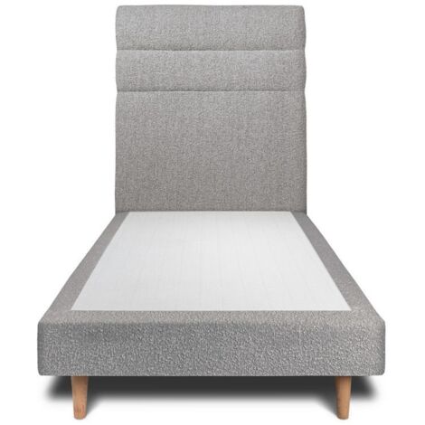 Lit 90x190cm avec tête de lit lignes bouclette et sommier tapissier gris - Hauteur totale : 29cm (1/4)