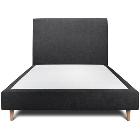 Lit 140x190cm avec tête de lit tapissier tissu et sommier tapissier Noir - Hauteur totale : 35cm (1/5)