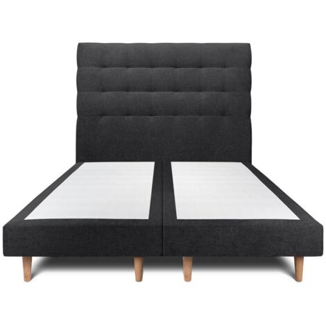 Lit 180x200cm avec tête de lit capitonnée tissu et double sommier tapissier noir Hauteur totale : 29cm (1/5)