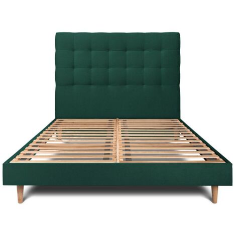 Lit 180x200cm avec tête de lit capitonnée velours et sommier kit vert - Hauteur totale : 29cm (1/5)