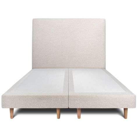 Lit 200x200cm avec tête de lit tapissier bouclette et double sommier tapissier beige - Hauteur totale : 29cm (1/5)