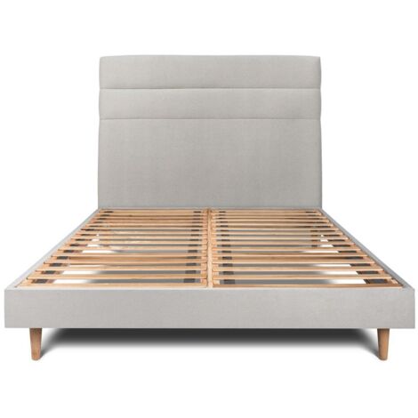 Lit 200x200cm avec tête de lit lignes velours et sommier kit gris clair - Hauteur totale : 29cm (1/5)