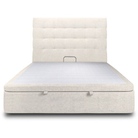 Lit coffre 140x190cm avec tête de lit capitonnée Tissu Beige clair - Hauteur totale : 39cm (1/5)