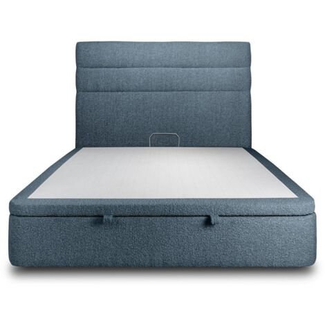 Lit coffre 180x200cm avec tête de lit lignes Bouclette Bleu - Hauteur totale : 39cm (1/5)