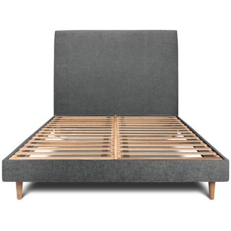 Lit 150x200cm avec tête de lit tapissier tissu et sommier kit gris anthracite - Hauteur totale : 29cm (1/5)