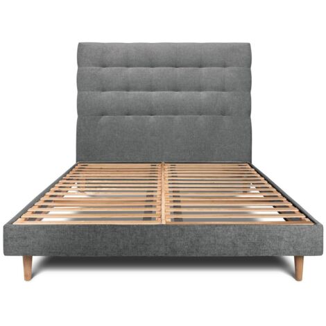 Lit 180x200cm avec tête de lit capitonnée tissu et sommier kit gris anthracite - Hauteur totale : 29cm (1/5)