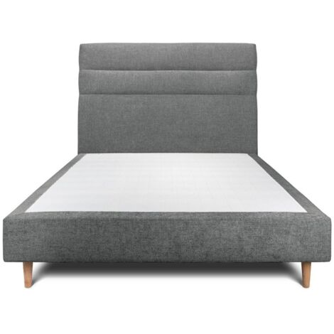 Lit 150x200cm avec tête de lit lignes tissu et sommier tapissier gris anthracite - Hauteur totale : 35cm (1/5)