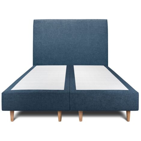 Lit 180x200cm avec tête de lit tapissier tissu et double sommier tapissier bleu - Hauteur totale : 35cm (1/5)