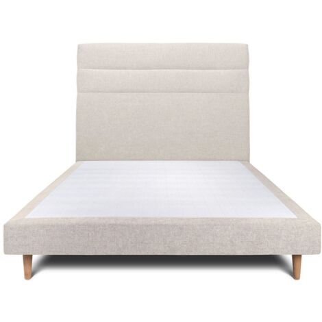 Lit 140x190cm avec tête de lit lignes tissu et sommier tapissier Beige clair - Hauteur totale : 29cm (1/5)