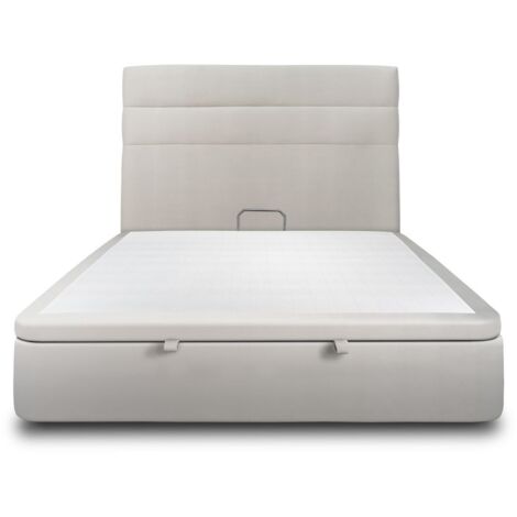 Lit coffre 200x200cm avec tête de lit lignes Velours Gris clair - Hauteur totale : 39cm (1/5)