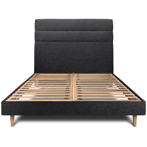 Lit 180x200cm avec tête de lit lignes tissu et sommier kit Noir - Hauteur totale : 29cm (1/4)