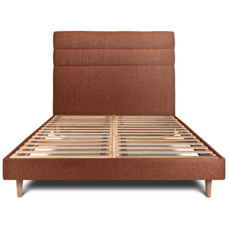 Lit 135x190cm avec tête de lit lignes bouclette et sommier kit Terracotta - Hauteur totale : 29cm (1/5)
