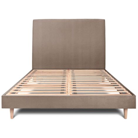 Lit 180x200cm avec tête de lit tapissier velours et sommier kit taupe - Hauteur totale : 29cm (1/5)