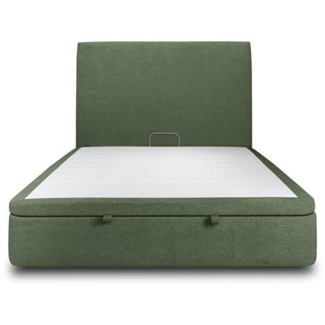 Lit coffre 180x200cm avec tête de lit tapissier Tissu Vert - Hauteur totale : 39cm (1/5)