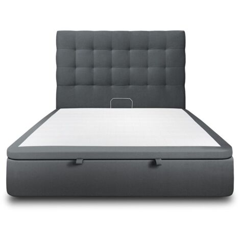 Lit coffre 200x200cm avec tête de lit capitonnée Velours Gris anthracite - Hauteur totale : 39cm (1/5)