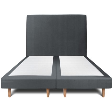 Lit 200x200cm avec tête de lit tapissier velours et double sommier tapissier gris anthracite - Hauteur totale : 29cm (1/5)