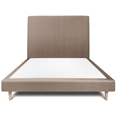 Lit 140x190cm avec tête de lit tapissier velours et sommier tapissier taupe - Hauteur totale : 29cm (1/5)
