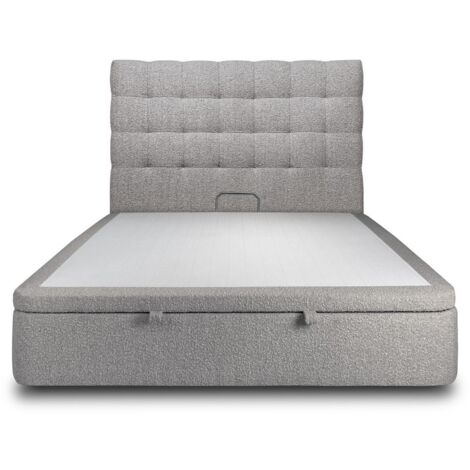 Lit coffre 180x200cm avec tête de lit capitonnée Bouclette Gris - Hauteur totale : 39cm (1/5)