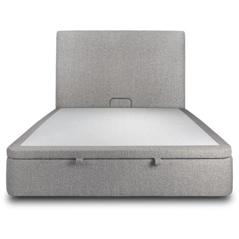 Lit coffre 180x200cm avec tête de lit tapissier Bouclette Gris - Hauteur totale : 39cm (1/5)