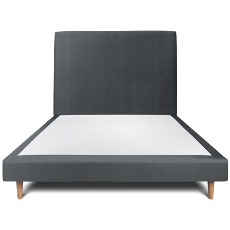 Lit 160x200cm avec tête de lit tapissier velours et sommier tapissier gris anthracite - Hauteur totale : 29cm (1/5)