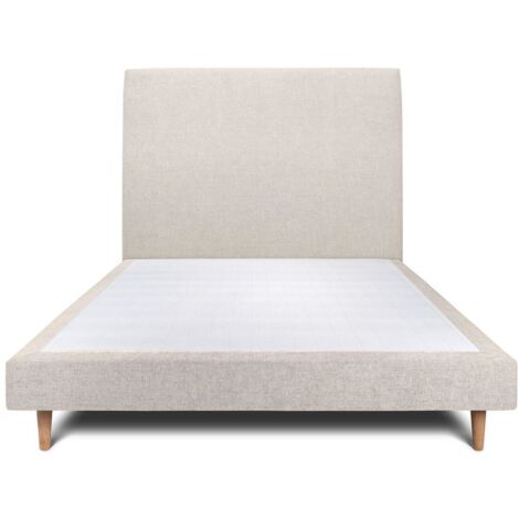 Lit 140x190cm avec tête de lit tapissier tissu et sommier tapissier Beige clair - Hauteur totale : 29cm (1/5)