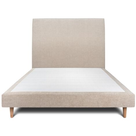 Lit 160x200cm avec tête de lit tapissier tissu et sommier tapissier beige brun - Hauteur totale : 29cm (1/5)
