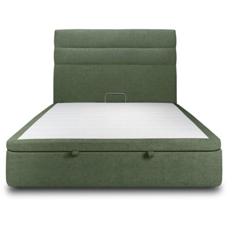 Lit coffre 180x200cm avec tête de lit lignes Tissu Vert - Hauteur totale : 39cm (1/5)