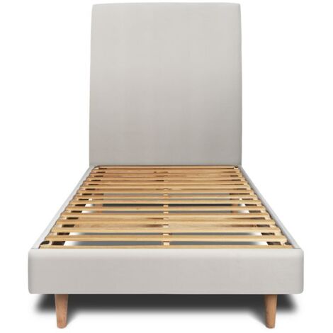 Lit 90x190cm avec tête de lit tapissier velours et sommier kit gris clair - Hauteur totale : 29cm (1/5)