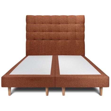 Lit 200x200cm avec tête de lit capitonnée bouclette et double sommier tapissier terracotta - Hauteur totale : 29cm (1/5)