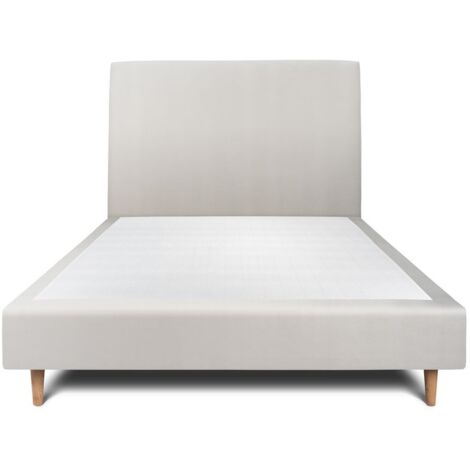 Lit 160x200cm avec tête de lit tapissier velours et sommier tapissier gris clair - Hauteur totale : 35cm (1/5)
