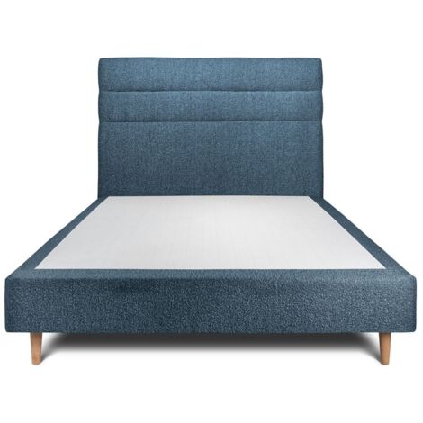 Lit 140x190cm avec tête de lit lignes bouclette et sommier tapissier Bleu - Hauteur totale : 35cm (1/5)