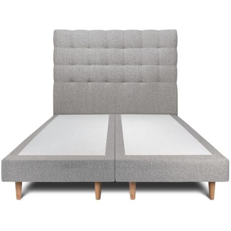Lit 200x200cm avec tête de lit capitonnée bouclette et double sommier tapissier gris - Hauteur totale : 29cm (1/5)