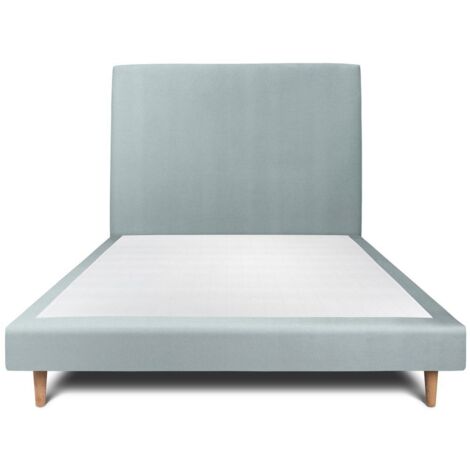 Lit 135x190cm avec tête de lit tapissier velours et sommier tapissier gris bleuté - Hauteur totale : 29cm (1/5)