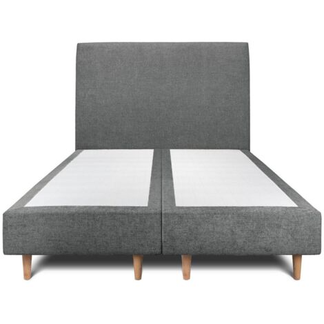 Lit 200x200cm avec tête de lit tapissier tissu et double sommier tapissier gris anthracite - Hauteur totale : 35cm (1/5)