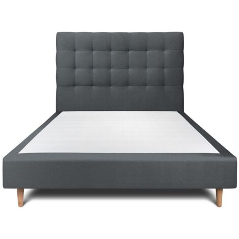 Lit 160x200cm avec tête de lit capitonnée velours et sommier tapissier gris anthracite - Hauteur totale : 35cm (1/5)