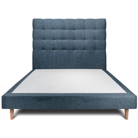 Lit 140x190cm avec tête de lit capitonnée bouclette et sommier tapissier Bleu - Hauteur totale : 29cm (1/5)