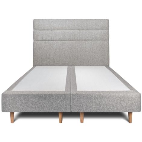 Lit 200x200cm avec tête de lit lignes bouclette et double sommier tapissier gris - Hauteur totale : 35cm (1/5)
