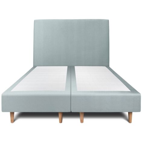 Lit 200x200cm avec tête de lit tapissier velours et double sommier tapissier gris bleuté - Hauteur totale : 35cm (1/5)